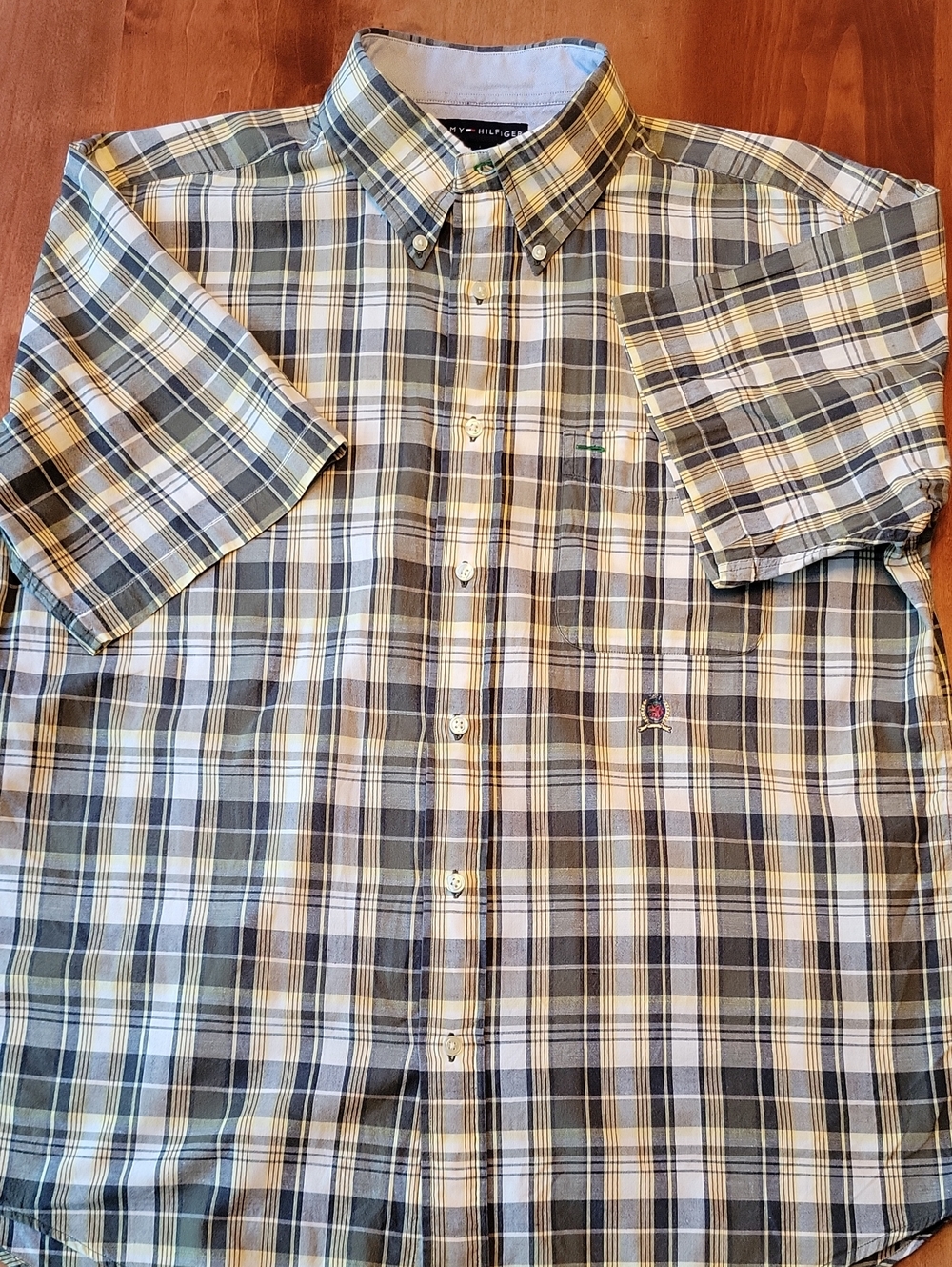 Tommy Hilfiger Men’s Short Sleeve Plaid Button-Down Shirt - Yellow/ Green/White